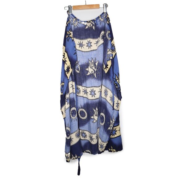 Vintage 90s Venus Sun & Moon Print Rayon Crop Top Wrap Maxi Skirt Co-ord Set - Picture 5 of 15